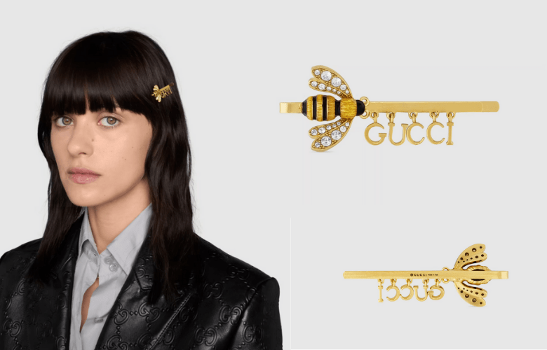 Bee hair slide with Gucci script