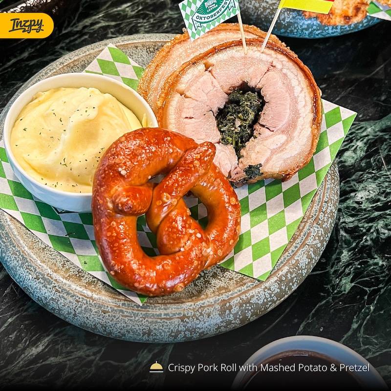 Crispy Pork Roll with Mashed Potato & Pretzel