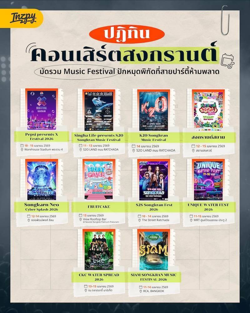 ปฏิทินคอนเสิร์ตสงกรานต์ 2026: มัดรวม Music Festival พิกัดปาร์ตี้ที่ต้องไปเช็กอิน!